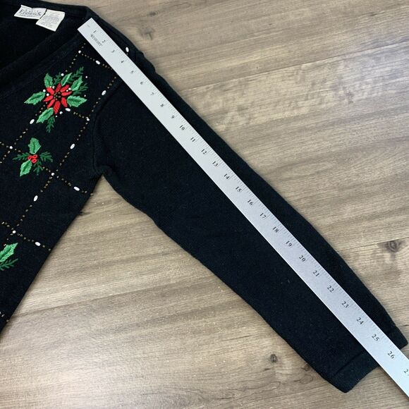 VTG Basic Edition Ugly Sweater Cardigan Holiday Embroidered Poinsettias Small - Picture 6 of 10